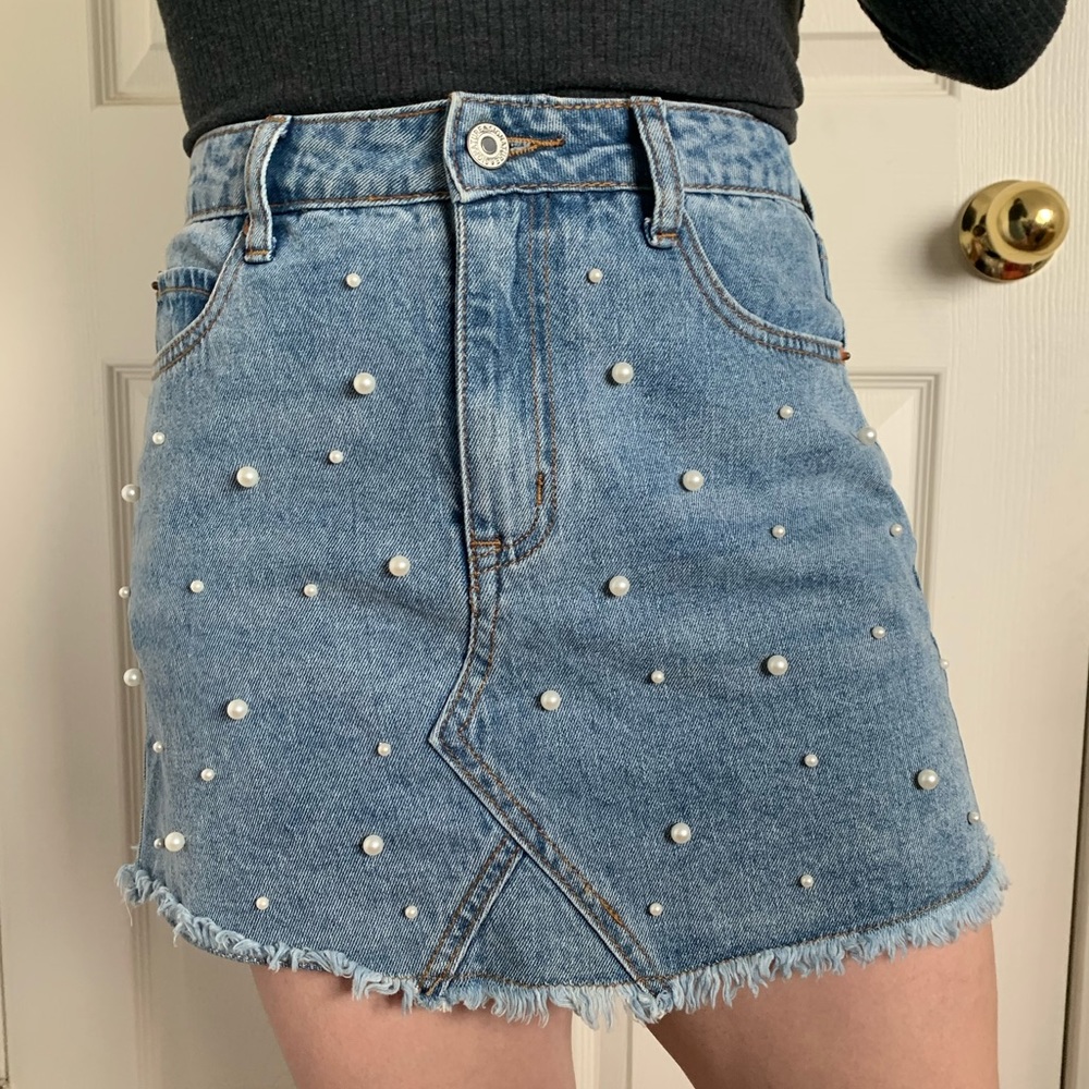 Sunset + Spring Denim Pearl Skirt